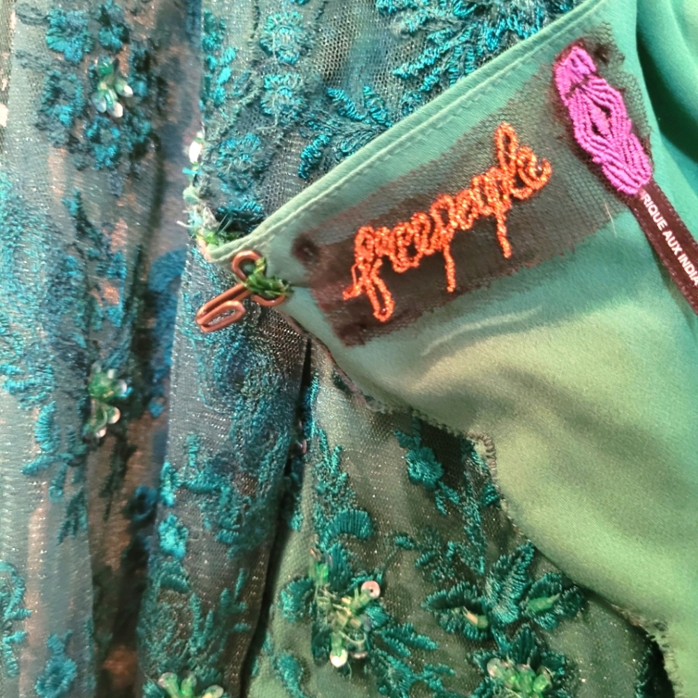 Free People Size 12 Elegant Teal Lace Scalloped Trim Romper - Picture 5 of 9
